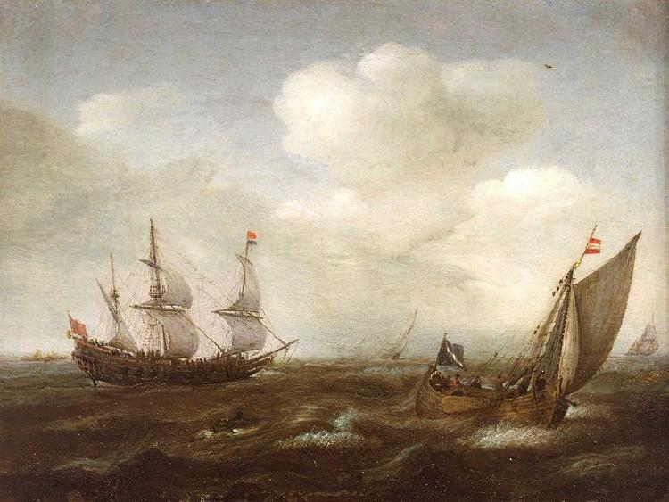 VROOM, Hendrick Cornelisz. A Dutch Ship and a Kaag in a Fresh Breeze Sweden oil painting art